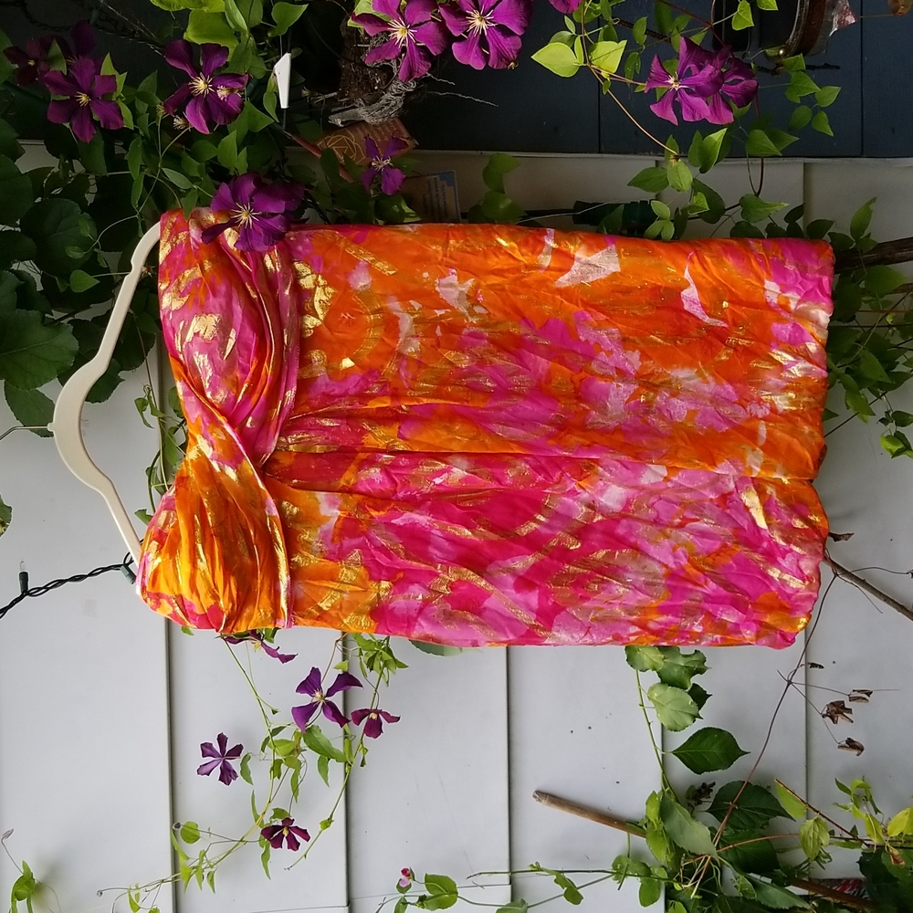 XSCAPE by Joanna Chen SILK Pink& Orange  Strapless Bandeau Twist top sz 14 USA